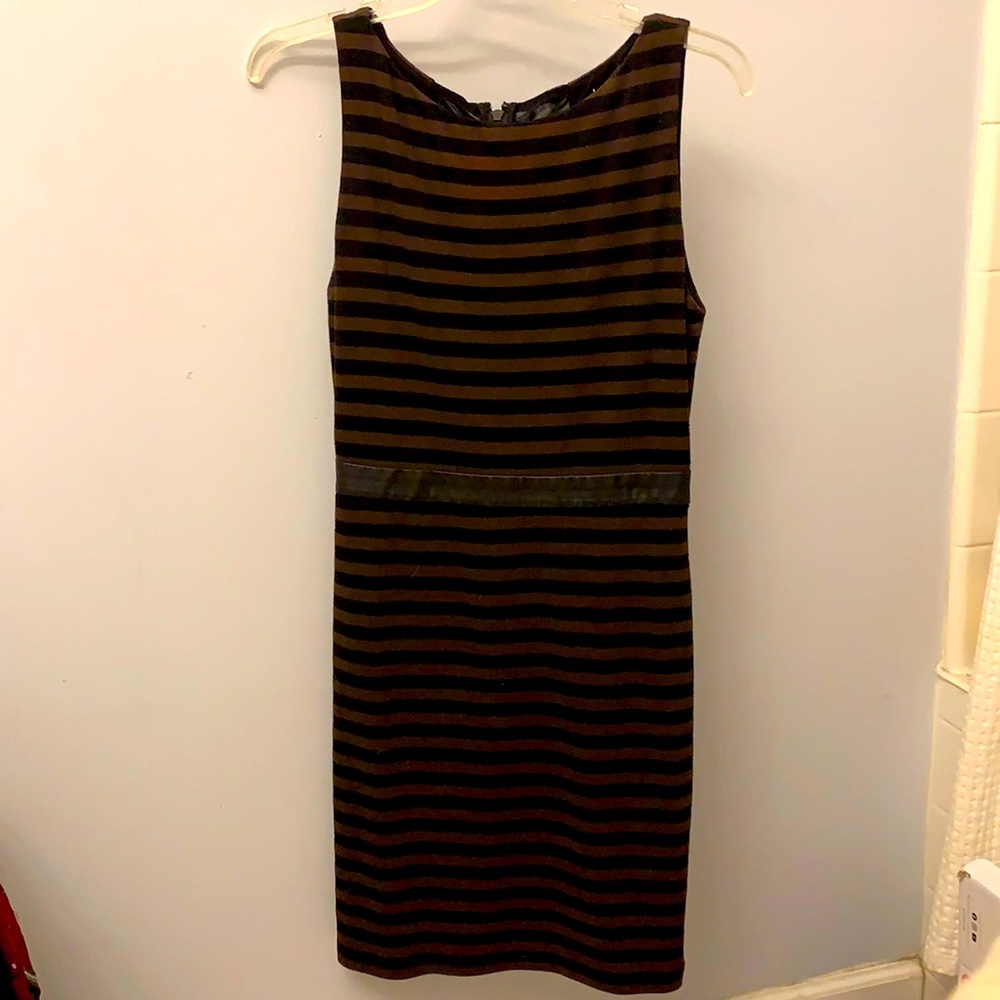 Alice+Olivia Black and Brown Striped Jersey Dress